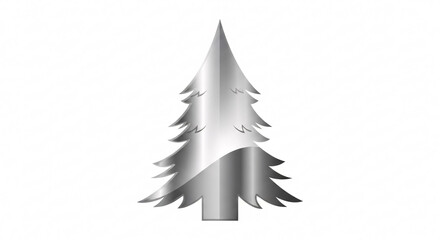 Fototapeta premium Sleek Silver Fir Tree Icon with Realistic Metallic Shine and Clean White Background