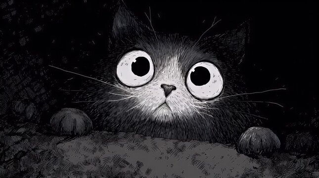Surreal Cat Sleeping in Dark, Dreamy Landscape with Unique Features with ai generated