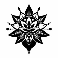 Fototapeta premium Mystic Ethnic Bloom Black Silhouette Vector Illustration on White Background