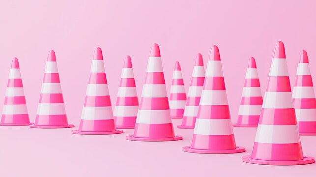 Pink Traffic Cones on Pink Background for Fun and Creative Use
