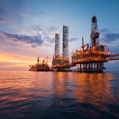 Obraz premium oil rig at sunset
