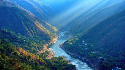 Serene Mountain River Valley View