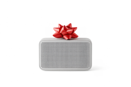 White wireless speaker with red bow on transparent background - Powered by Adobe