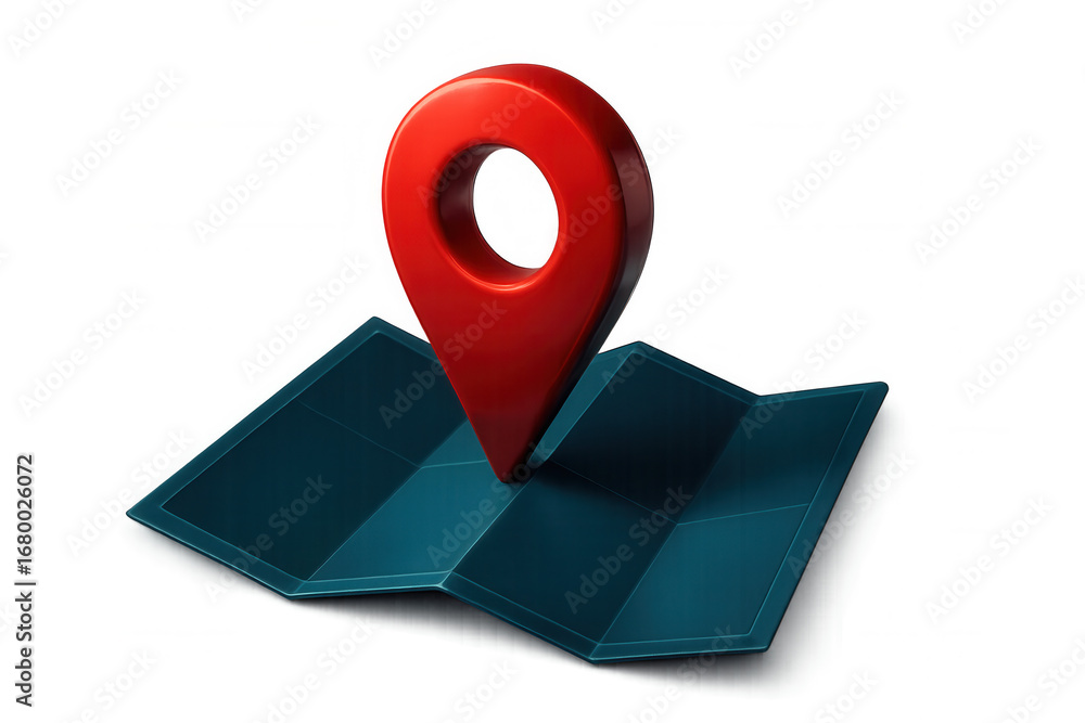 Poster location pin marking precise map destination, 3d rendering with transparent background highlighting 