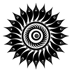 Simple Radiant Cultural Swirl Black Silhouette Vector Illustration on White Background