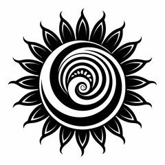 Simple Radiant Cultural Swirl Black Silhouette Vector Illustration on White Background