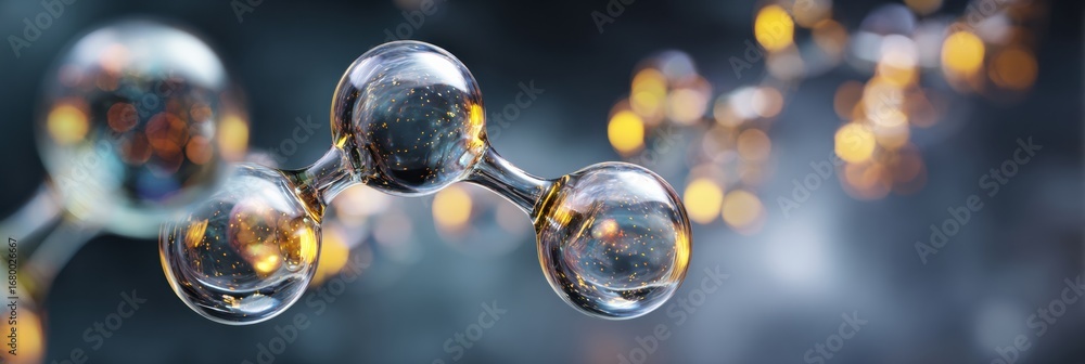 Poster exploration of molecular structures showcasing elements and their interactions under a vibrant light