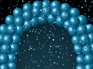 風船アーチ、紙吹雪、5水色B