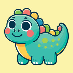 Cute cartoon dinosaur illustration with vibrant colors, large eyes, and cheerful expression, showcasing playful design and friendly character suitable for children's themes