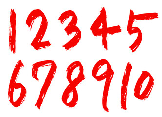 筆文字風の力強い数字セット　赤