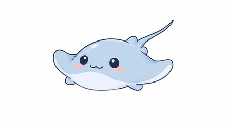 Fototapeta premium Adorable cartoon stingray swims playfully in soft light. AI Generated