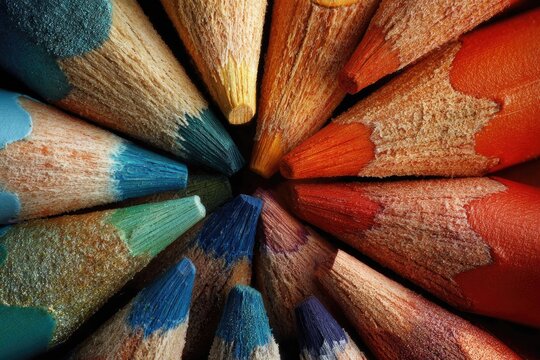 Close-up of colored pencils arranged in a circle (1) - Powered by Adobe