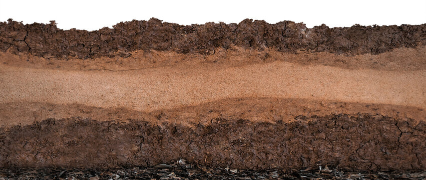 earthen wall layer and texture, Soil layer cross section found rock isolated on transparent background, Form of soil layers, Texture layers of earth surface, png
