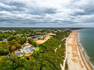 Highcliffe Beach from drone, Highcliffe, Dorset, England