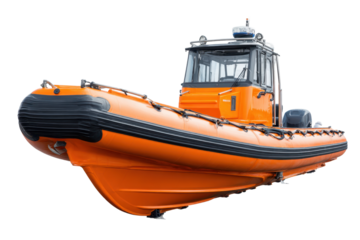Orange Pilot Rigid Inflatable Boat on Transparent Background