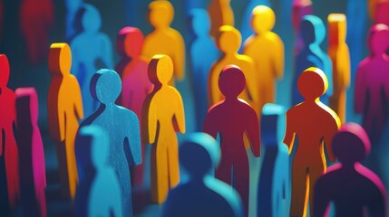 A group of colorful paper cutouts of people standing in a row, with a gradient background transitioning from dark to light colors.