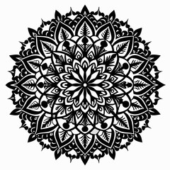 Mandala Lace Black Silhouette Vector Illustration on White Background