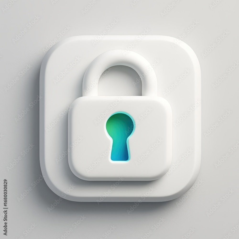 Poster digital fortress: a pristine, minimalist rendering of a secure padlock, epitomizing protection in th