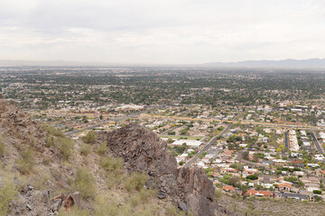 View from Piestewa Peak towards Phoenix city and over residential areas