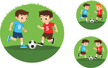 Children, playing, soccer, outdoors, teamwork, sports, fun, grass, field, active, boys, girls, running, kicking, ball, youth, energy, competition, summer, game