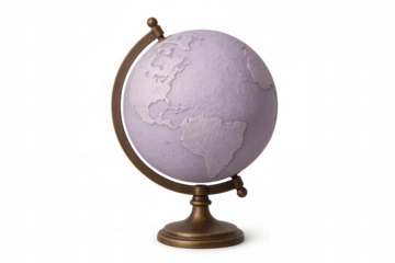 Rotating globe with purple continents and transparent background, perfect for educational or travel projects