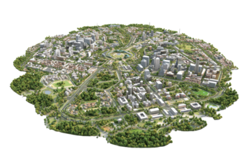 3D Aerial Model of Planned National Capital on Transparent Background