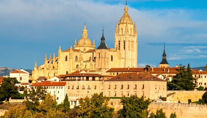 Obraz premium Cityscape with cathedral and medieval buildings
