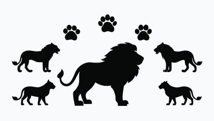 Lion silhouette surrounded by footprints silhouette