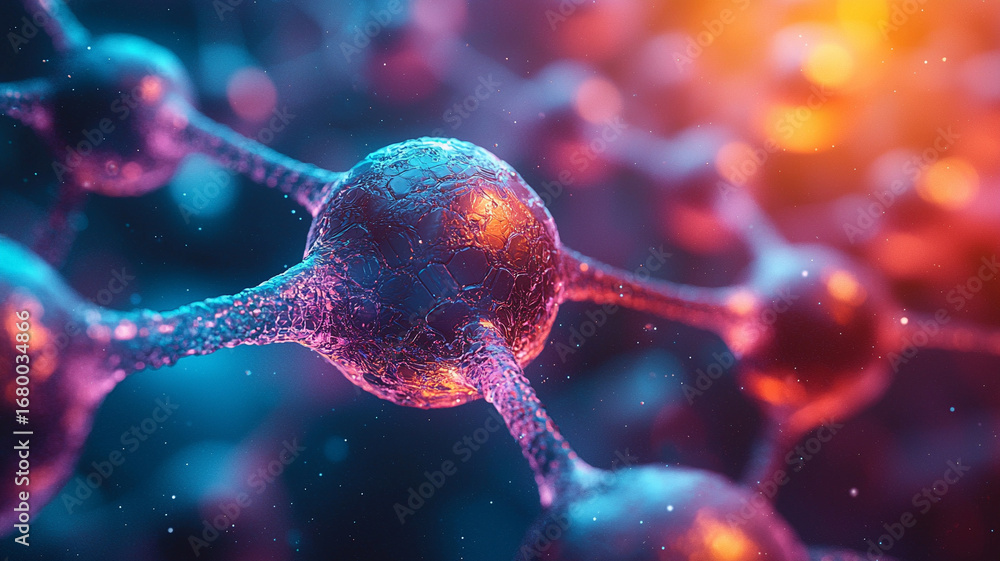 Poster glowing molecular structure microscopic view abstract network