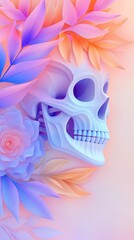 Abstract Floral and Skeleton Motif Background in Soft Pastel Tones With Whimsical Designs and Delicate Gradients