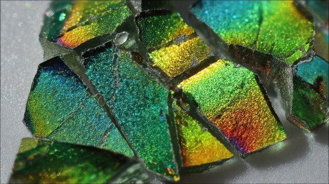 Colorful Iridescent Broken Glass Pieces Closeup