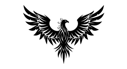 Fototapeta premium A striking vector illustration of a majestic phoenix bird, wings spread wide, rendered in high-quality PNG format, perfect for logos and graphic designs.