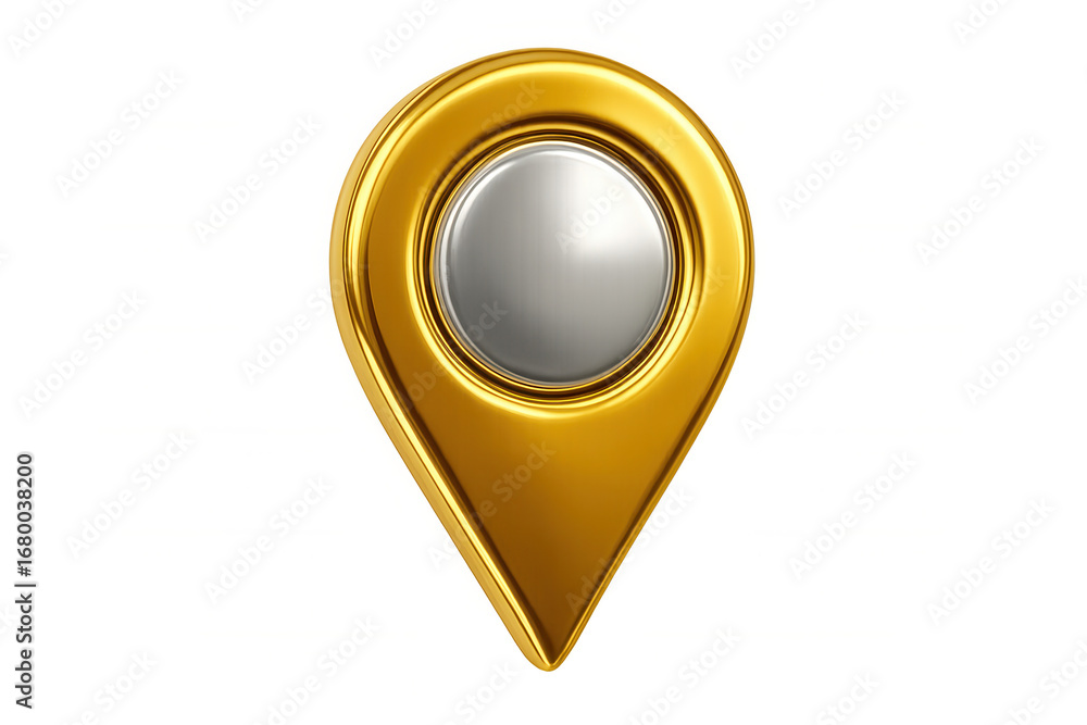 Poster golden location pin glowing against transparent background, marking precise digital mapping and navi