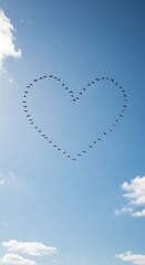 Heart-Shaped Bird Formation in a Clear Blue Sky.