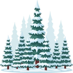 Snow-Covered Evergreen Trees in Winter Forest