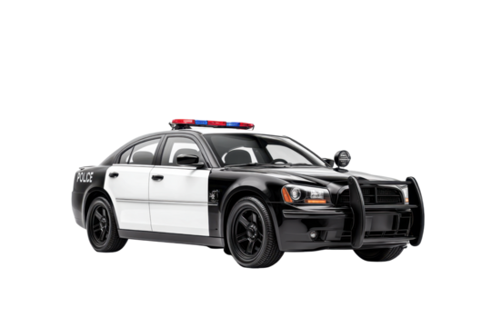 Black and White Police Car Cruiser with Siren on Transparent BG