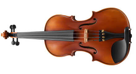 Fototapeta premium Wooden violin with strings and chin rest isolated on white or transparent background. PNG, musical instrument