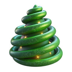 3d festive green spiral christmas tree with twinkling lights transparent background