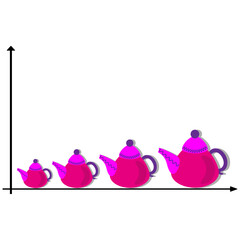 Teapot growth chart. Kitchenware vector figure. Beverage container statistic. Household object symbol.
