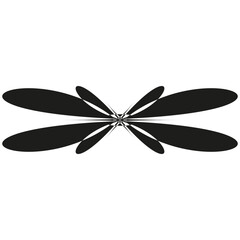 Abstract flower emblem. Symmetrical vector shape. Black petal element. Decorative geometric figure.