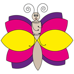 Butterfly icon. Face symbol. Yellow purple wings. Vector graphic.