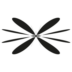 Abstract petal shape. Black elongated elements. Radial symmetrical figure. Vector minimal graphic
