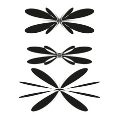 Black petal form. Elongated abstract elements. Radial balanced figure. Minimal geometric design