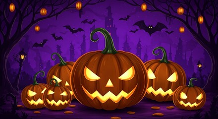 Cartoon Halloween Pumpkins Illustration