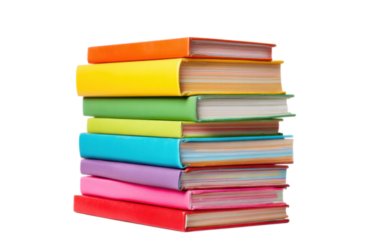 Stack of Colorful Hardcover Books on Transparent Background