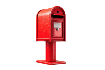 Red Postal Mailbox on Transparent Background
