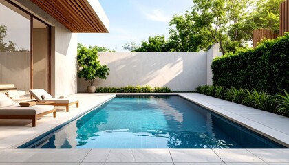 Modern home exterior with pool and patio