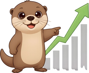 긍정적인 성장을 가리키는 귀여운 수달 캐릭터