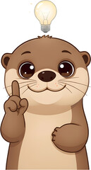 귀여운 수달의 아이디어 전구 일러스트