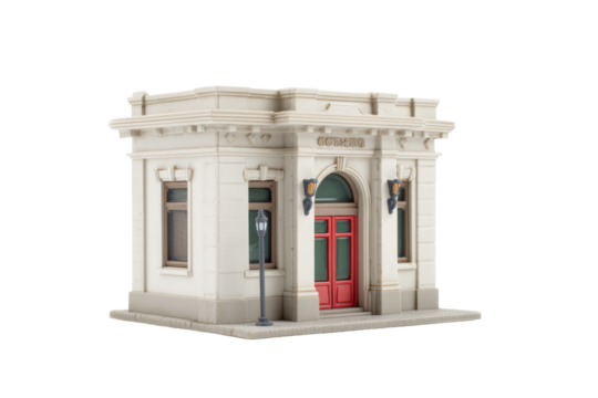 Miniature Post Office Building with Red Door